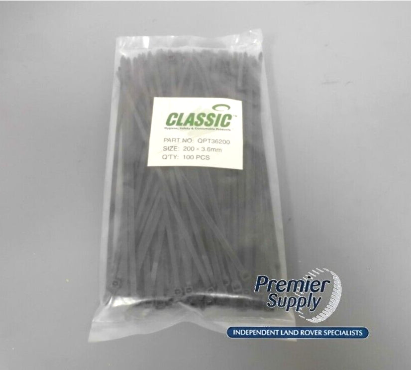 200mm x 3.6mm Black Cable Tie - Pack of 100